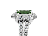 White gold Fancy Green Emerald  Cut Double Halo Diamond Engagement Ring with Pave Band and Four-Prong Setting_60