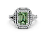 White gold Fancy Green Emerald  Cut Double Halo Split Shank Diamond Ring with Prong Setting_49