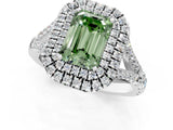 White gold Fancy Green Emerald  Cut Double Halo Split Shank Diamond Ring with Prong Setting_50