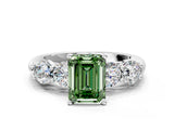 White gold Fancy Green Emerald  Cut Five-Stone Prong Set Diamond Ring with Classic Band_32