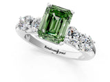 White gold Fancy Green Emerald  Cut Five-Stone Prong Set Diamond Ring with Classic Band_33