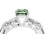 White gold Fancy Green Emerald  Cut Five-Stone Prong Set Diamond Ring with Classic Band_36
