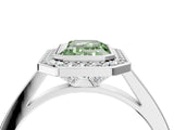 White gold Fancy Green Emerald Cut Halo Bezel Diamond Pave Band Ring_4