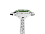 White gold Fancy Green Emerald Cut Halo Bezel Diamond Pave Band Ring_5