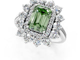 White gold Fancy Green Emerald Cut Halo Cluster Diamond Ring with Pave Band and Four-Prong Setting_13