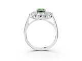 White gold Fancy Green Emerald Cut Halo Cluster Diamond Ring with Pave Band and Four-Prong Setting_15