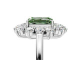 White gold Fancy Green Emerald Cut Halo Cluster Diamond Ring with Pave Band and Four-Prong Setting_17