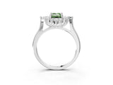 White gold Fancy Green Emerald Cut Halo Diamond Cluster Ring with Marquise and Round Stones on a White Gold Band with Prong Setting_3