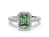 White gold Fancy Green Emerald  Cut Halo Diamond Engagement Ring with Pave Band and Four-Prong Setting_28