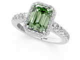 White gold Fancy Green Emerald  Cut Halo Diamond Engagement Ring with Pave Band and Four-Prong Setting_29