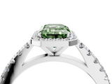 White gold Fancy Green Emerald  Cut Halo Diamond Engagement Ring with Pave Band and Four-Prong Setting_32