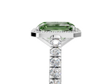 White gold Fancy Green Emerald  Cut Halo Diamond Engagement Ring with Pave Band and Four-Prong Setting_33