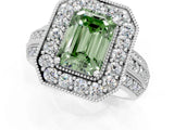 White gold Fancy Green Emerald Cut Halo Diamond Engagement Ring with Pave Split Shank and Four-Prong Setting_1
