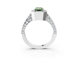 White gold Fancy Green Emerald Cut Halo Diamond Engagement Ring with Split Shank Band and Four-Prong Setting_3