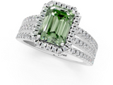 White gold Fancy Green Emerald  Cut Halo Diamond Engagement Ring with Split Shank and Four-Prong Setting_21