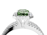 White gold Fancy Green Emerald  Cut Halo Diamond Engagement Ring with Split Shank and Four-Prong Setting_24
