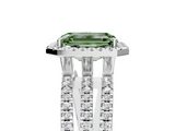 White gold Fancy Green Emerald  Cut Halo Diamond Engagement Ring with Split Shank and Four-Prong Setting_25