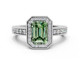 White gold Fancy Green Emerald  Cut Halo Diamond Pave Band Ring with Four-Prong Setting_45