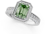 White gold Fancy Green Emerald  Cut Halo Diamond Pave Band Ring with Four-Prong Setting_46