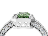 White gold Fancy Green Emerald  Cut Halo Diamond Pave Band Ring with Four-Prong Setting_49