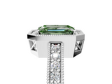 White gold Fancy Green Emerald  Cut Halo Diamond Pave Band Ring with Four-Prong Setting_50