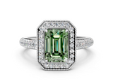 White gold Fancy Green Emerald  Cut Halo Diamond Pave Band with Four-Prong Setting_36
