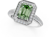 White gold Fancy Green Emerald  Cut Halo Diamond Pave Band with Four-Prong Setting_38