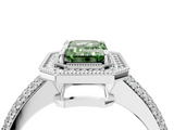 White gold Fancy Green Emerald  Cut Halo Diamond Pave Band with Four-Prong Setting_41