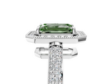 White gold Fancy Green Emerald  Cut Halo Diamond Pave Band with Four-Prong Setting_42