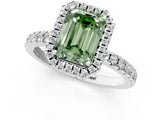 White gold Fancy Green Emerald Cut Halo Diamond Pave Band with Prong Setting_1