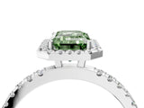 White gold Fancy Green Emerald Cut Halo Diamond Pave Band with Prong Setting_4