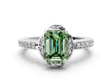 White gold Fancy Green Emerald  Cut Halo Diamond Ring with Channel Set Band and Four-Prong Setting_32