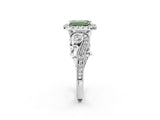 White gold Fancy Green Emerald Cut Halo Diamond Ring with Milgrain and Bezel Accents on a Split Shank Band_26