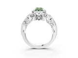 White gold Fancy Green Emerald Cut Halo Diamond Ring with Milgrain and Bezel Accents on a Split Shank Band_27