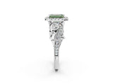 White gold Fancy Green Emerald Cut Halo Diamond Ring with Milgrain and Bezel Accents on a Split Shank Band_2