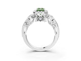 White gold Fancy Green Emerald Cut Halo Diamond Ring with Milgrain and Bezel Accents on a Split Shank Band_3