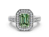 White gold Fancy Green Emerald  Cut Halo Diamond Ring with Pavé Band and Four-Prong Setting_69
