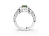 White gold Fancy Green Emerald  Cut Halo Diamond Ring with Pavé Band and Four-Prong Setting_72