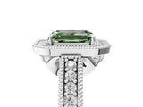 White gold Fancy Green Emerald  Cut Halo Diamond Ring with Pavé Band and Four-Prong Setting_74