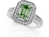 White gold Fancy Green Emerald  Cut Halo Diamond Ring with Pavé Band and Four-Prong Setting_83
