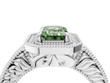 White gold Fancy Green Emerald  Cut Halo Diamond Ring with Pavé Band and Four-Prong Setting_86