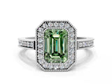White gold Fancy Green Emerald  Cut Halo Diamond Ring with Pavé Band and Milgrain Prong Setting_32