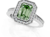 White gold Fancy Green Emerald  Cut Halo Diamond Ring with Pavé Band and Milgrain Prong Setting_33