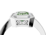White gold Fancy Green Emerald  Cut Halo Diamond Ring with Pavé Band and Milgrain Prong Setting_36