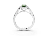 White gold Fancy Green Emerald Cut Halo Diamond Ring with Pavé Band and Three-Prong Setting_15