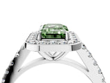 White gold Fancy Green Emerald Cut Halo Diamond Ring with Pavé Band and Three-Prong Setting_16