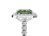 White gold Fancy Green Emerald Cut Halo Diamond Ring with Pavé Band and Three-Prong Setting_17