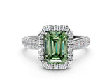 White gold Fancy Green Emerald Cut Halo Diamond Ring with Pavé Band_24