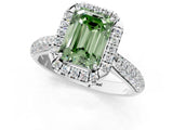 White gold Fancy Green Emerald Cut Halo Diamond Ring with Pavé Band_25