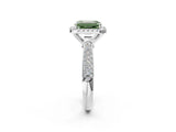White gold Fancy Green Emerald Cut Halo Diamond Ring with Pavé Band_26